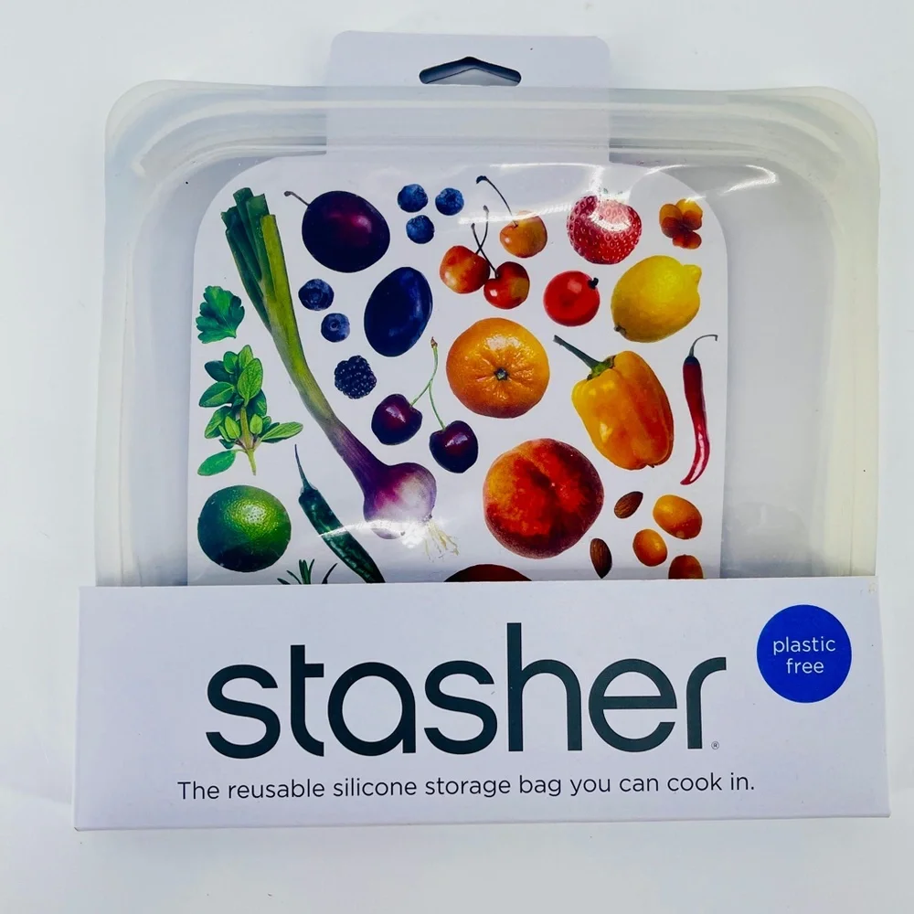 Stasher Silicone Reusable Food Bag Clear Sandwich Size 7 x 7.5 x 1 inch New!